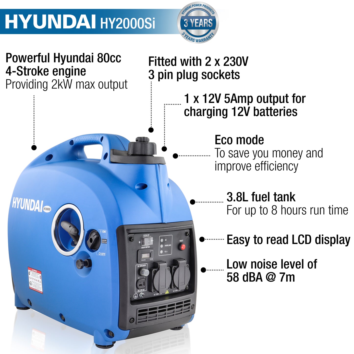 Hyundai HY2000SI Petrol Inverter Generator 2000W home back up power cut